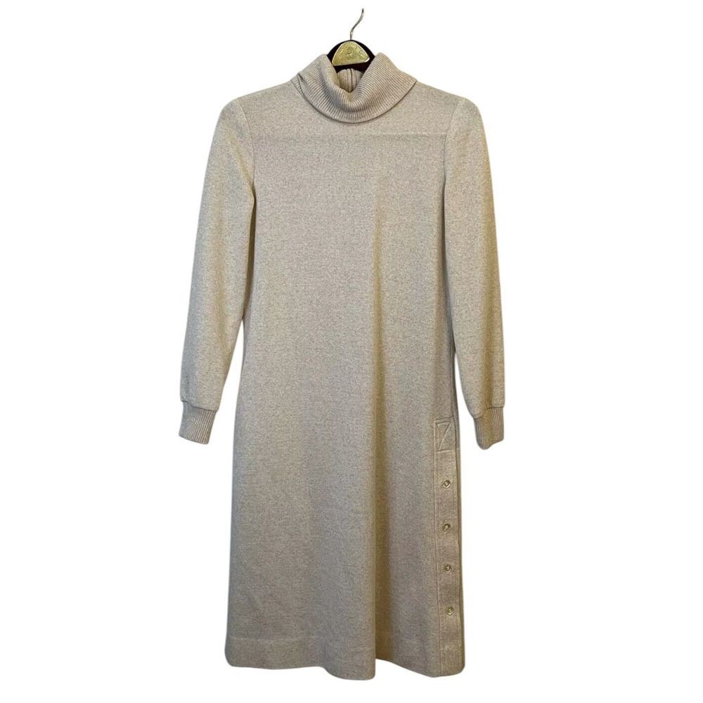 Vintage 1960s Fred Rothschild Off White Long Slv Simple Sweater Dress Size 10